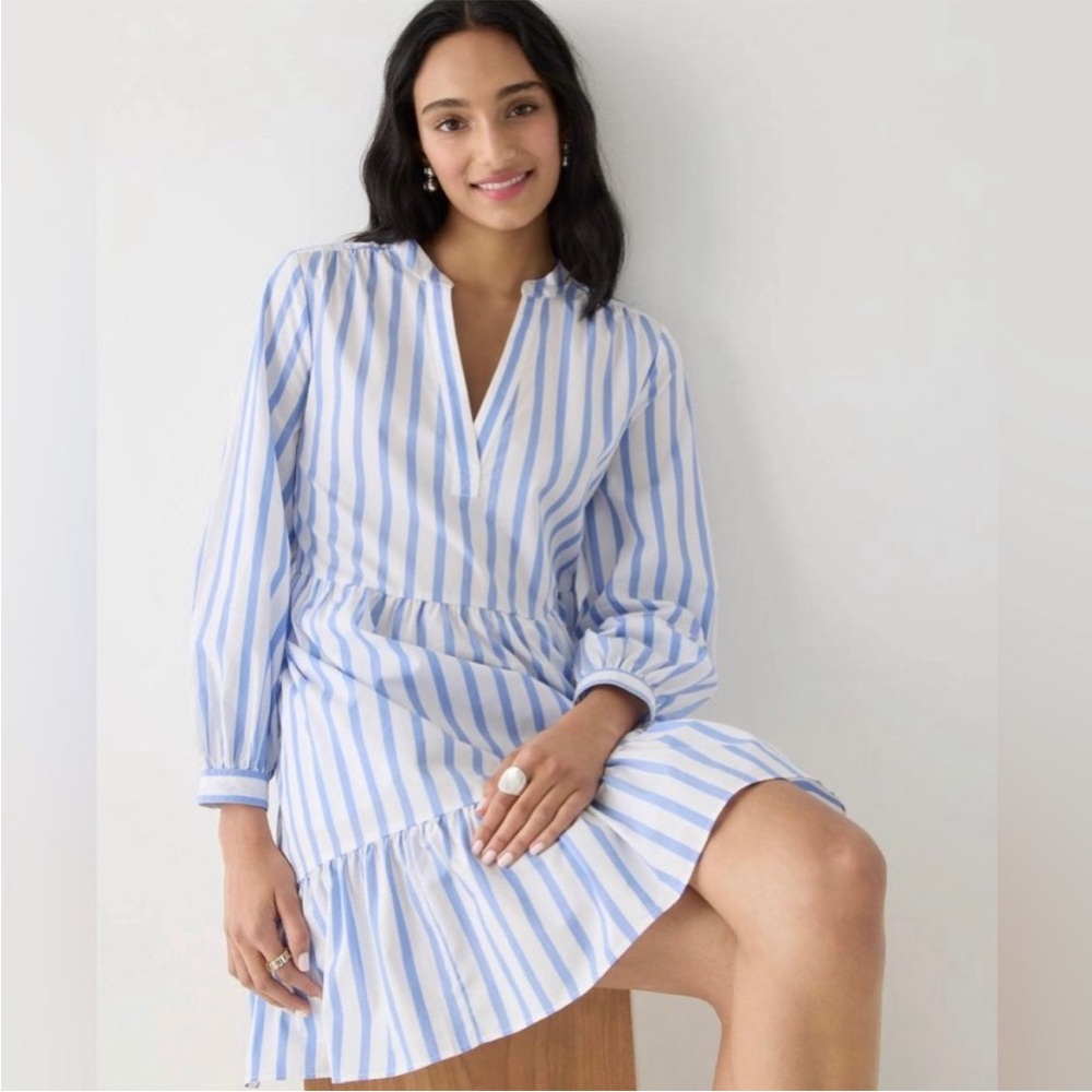 Tall tiered cotton poplin dress in Barrie stripe size tall large